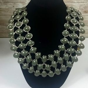 Vintage Fashion Jewelry, Oval Olive green and silver, 3 strands